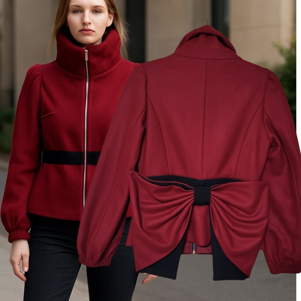 Babylon Collection Italy Womens Big Bow Coat Us S 4 It. 42 - Preppy Cosplay Cute